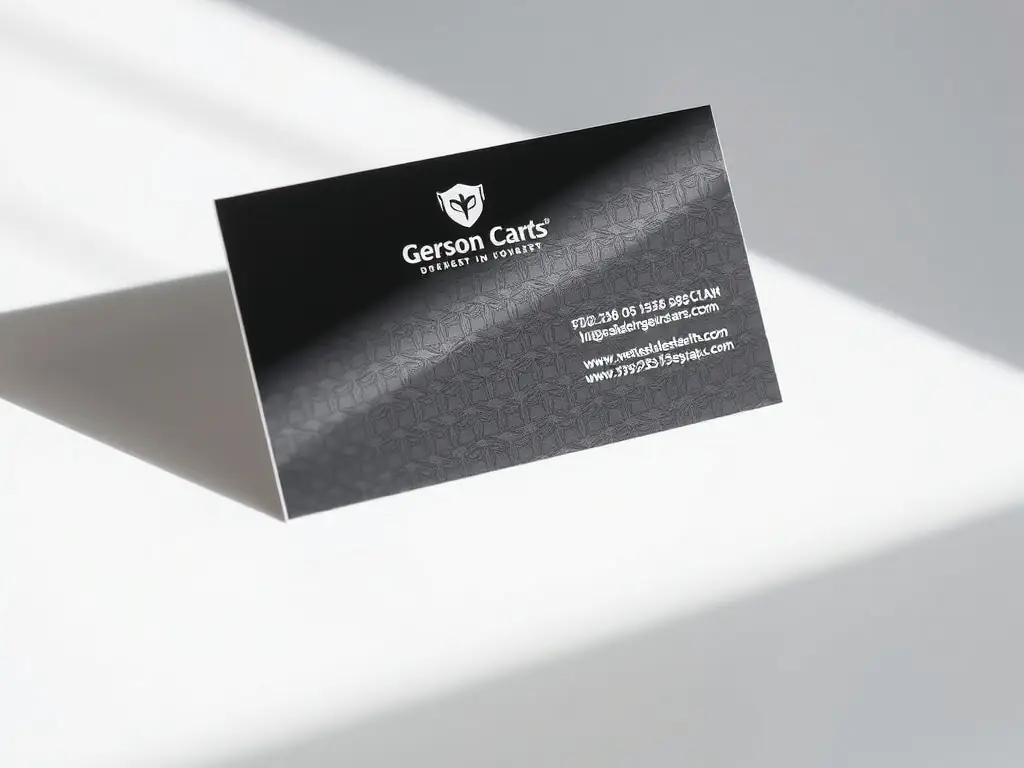 A close-up shot of a Penlylayne corporate business card featuring a minimalist design with a raised logo, showcasing the premium quality and attention to detail.