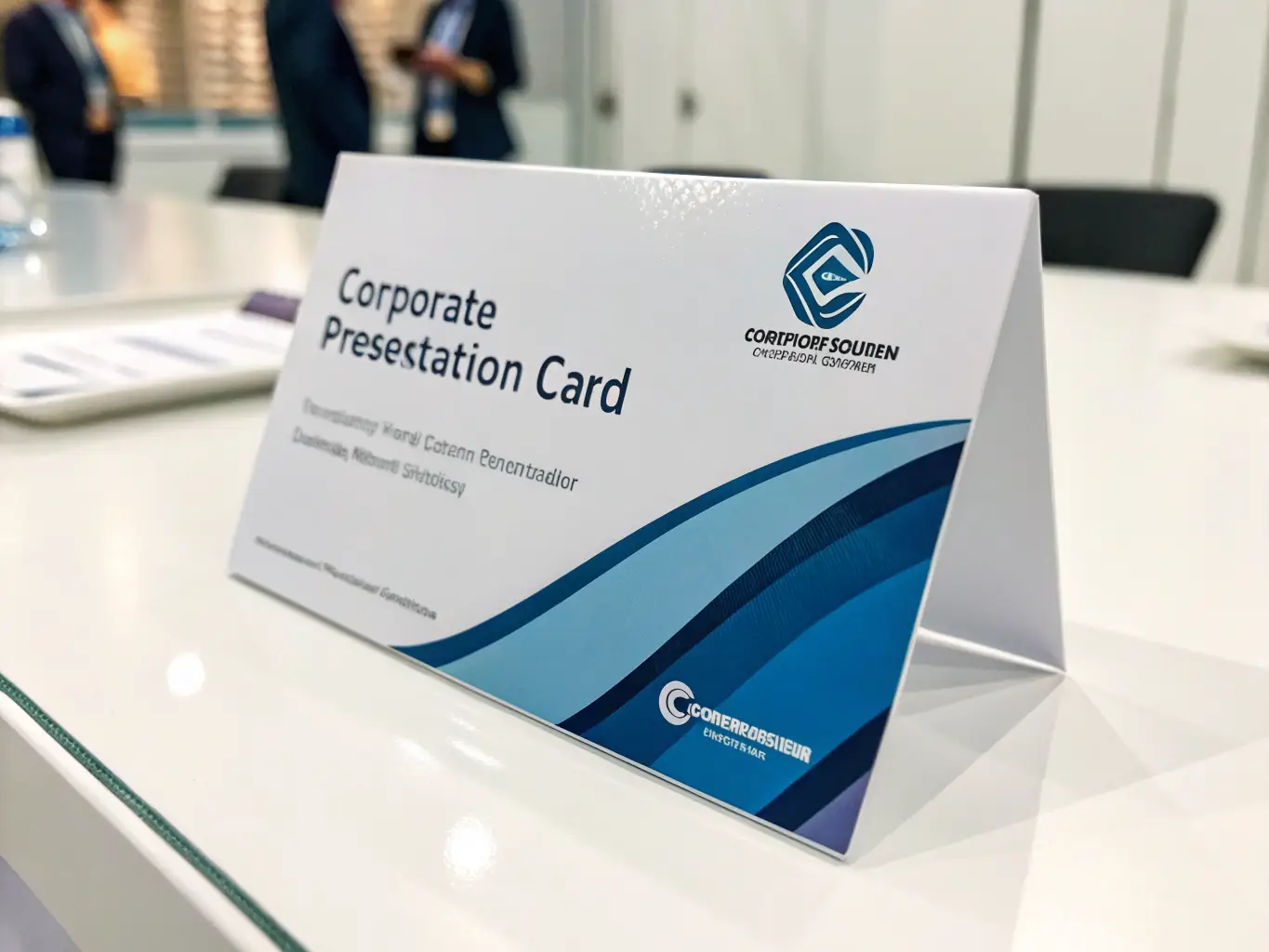 A Penlylayne corporate business card featuring a sleek, modern design with metallic accents, highlighting the customizable options available to clients.