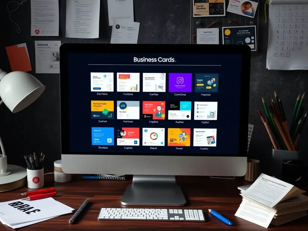 A Penlylayne business card design interface on a computer screen, highlighting the customization options available, such as font selection, color palettes, and layout adjustments.