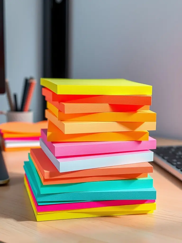 A set of Penlylayne sticky notes in various shapes and colors, highlighting the fun and functional aspects of the stationery collection. The sticky notes are arranged in a playful manner, showcasing their versatility and creativity.